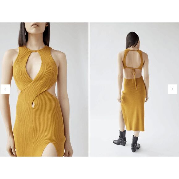 NWT For Love & Lemons Ribbed Knit Cutout Maggie Midi Dress Rust Orange Small $18 - Picture 2 of 10